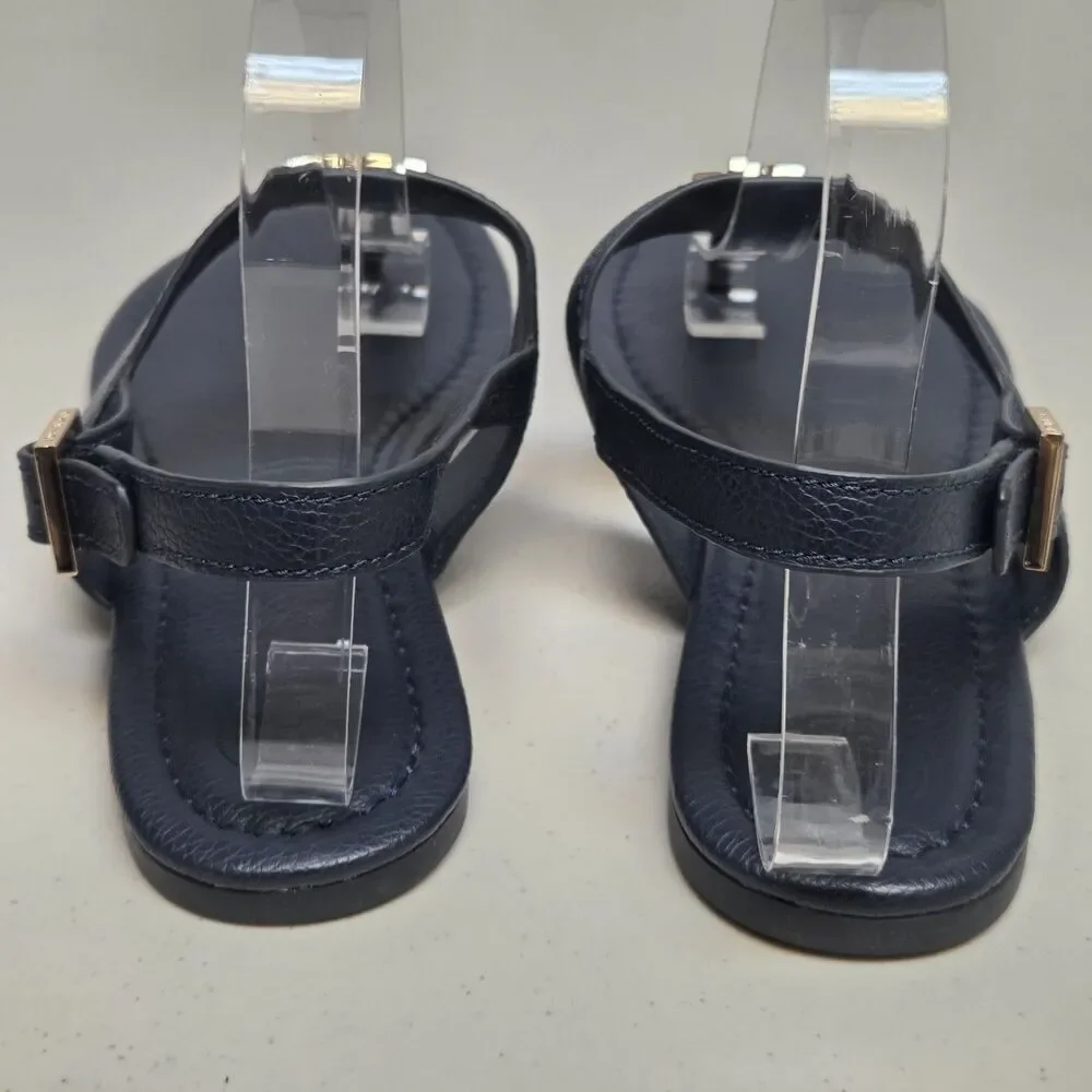 TORY BURCH Navy Dark Blue Claire Flat Thong Sandals Size 9 Slingback